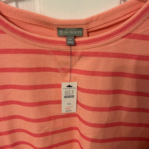 Talbots Women’s (XS) Salmon Pink Striped Pullover Stretch Bow Sleeve NWT Top - Picture 2 of 6